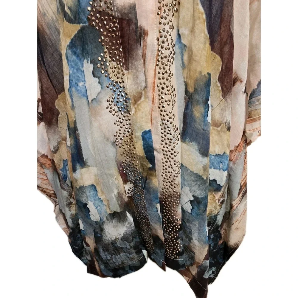 Soft Surroundings Womens Kimono Style Cardigan One Size Watercolor Linen Blend - Picture 4 of 8